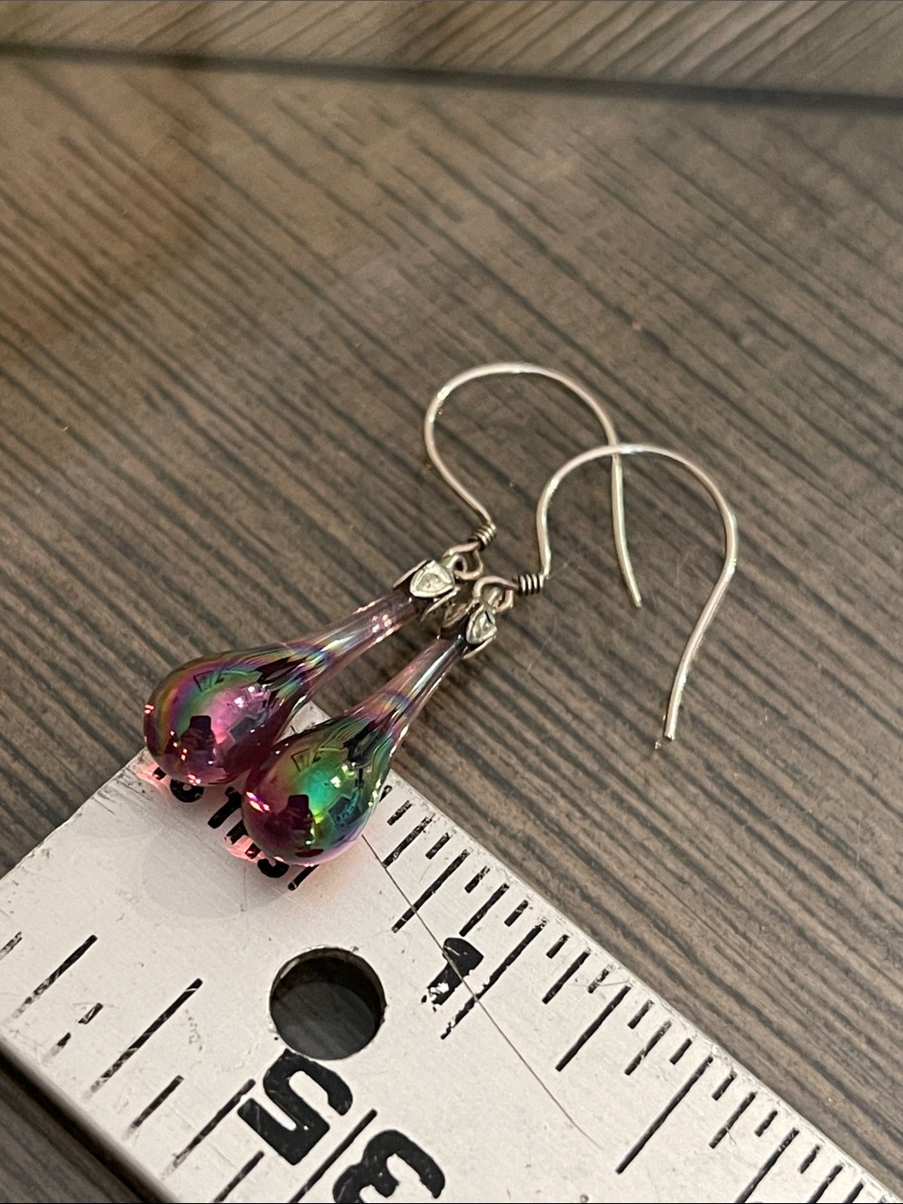 FENTON Carnival Art Glass Tear Drop Earrings Iridescent .925 Sterling Wire NWT - Picture 7 of 16